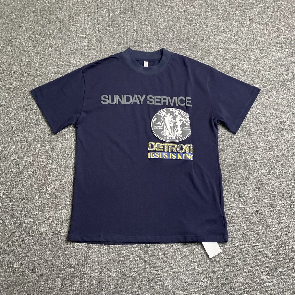 Cactus Flea Market Service Jesus Is King T-Shirt - Navy Short Sleeve